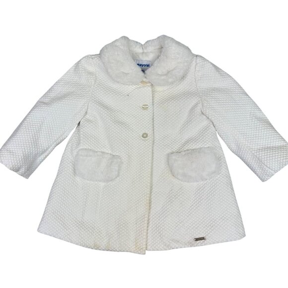 Mayoral Other - Mayoral Infant Girls White Textured Coat Faux Fur Collar Size 24M